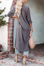 Button Turndown Collar Slit Shirt Dress