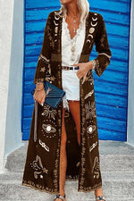 Ethnic Print Long Kimono Cardigan