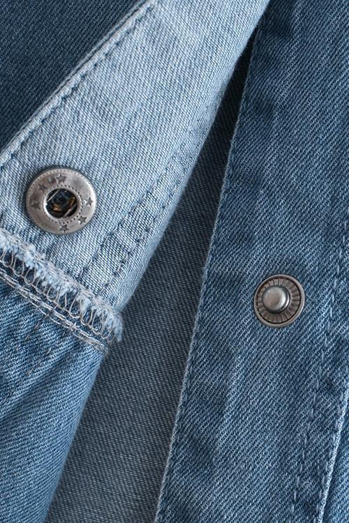 Pockets Color Block Button Denim Jackets