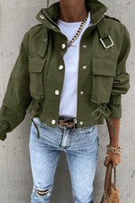 Buckle Pockets Drawstring Cropped Jackets