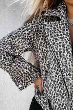 Leopard Print Lapel Belted Zipper Jackets