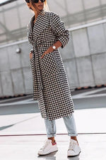 Plaid Lapel Bleted Long Coat