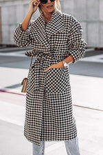 Plaid Lapel Bleted Long Coat