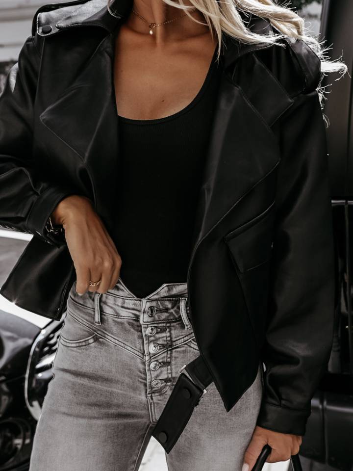 Oversized Cropped Leather Jacket