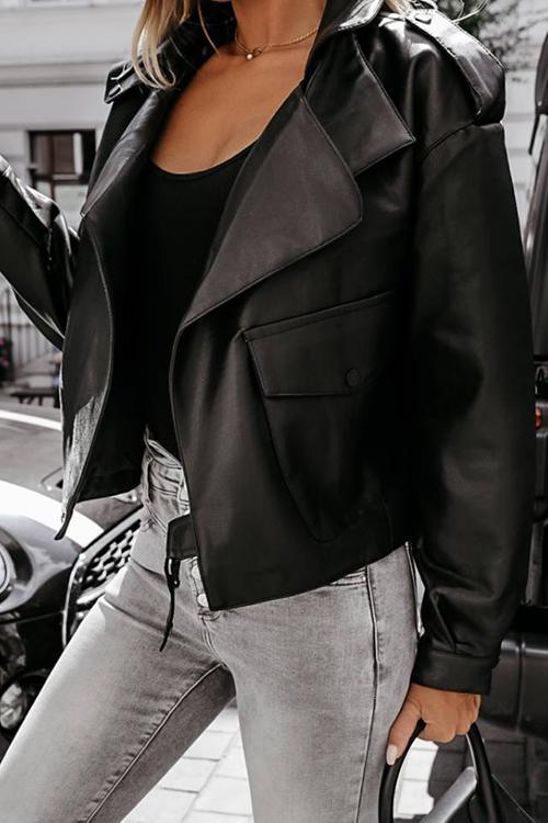 Oversized Cropped Leather Jacket