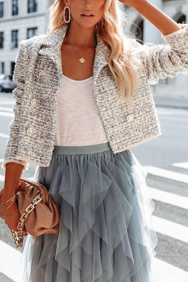 Button Tweed Crop Jacket