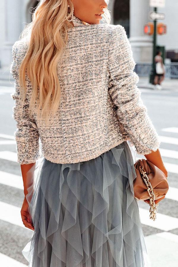 Button Tweed Crop Jacket