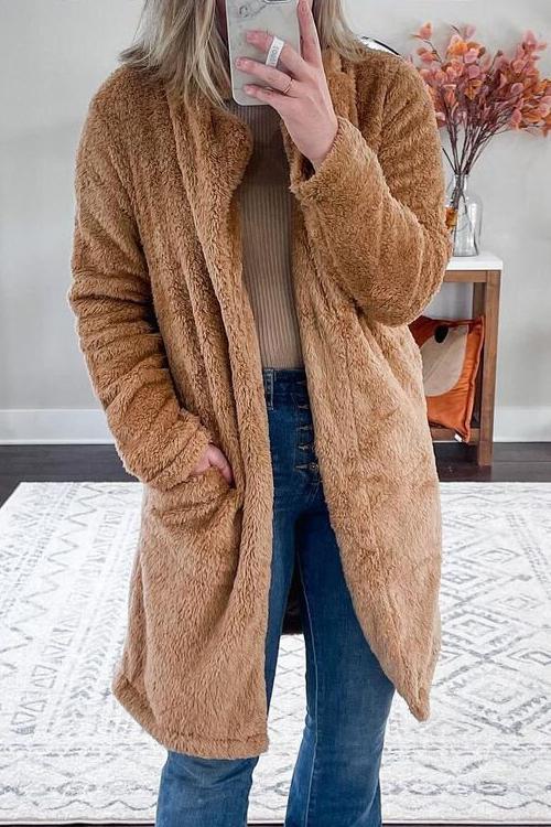 Fuzzy High Collar Coat