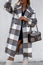 Plaid Button Lapel Woolen Coat