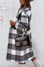 Plaid Button Lapel Woolen Coat