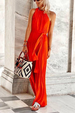 Halter Neck Belted Maxi Dress