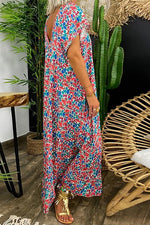 Floral Print V Neck Loose Maxi Dress