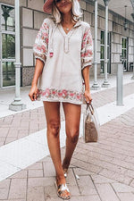 Embroidery Tassels Puff Sleeve Mini Dress