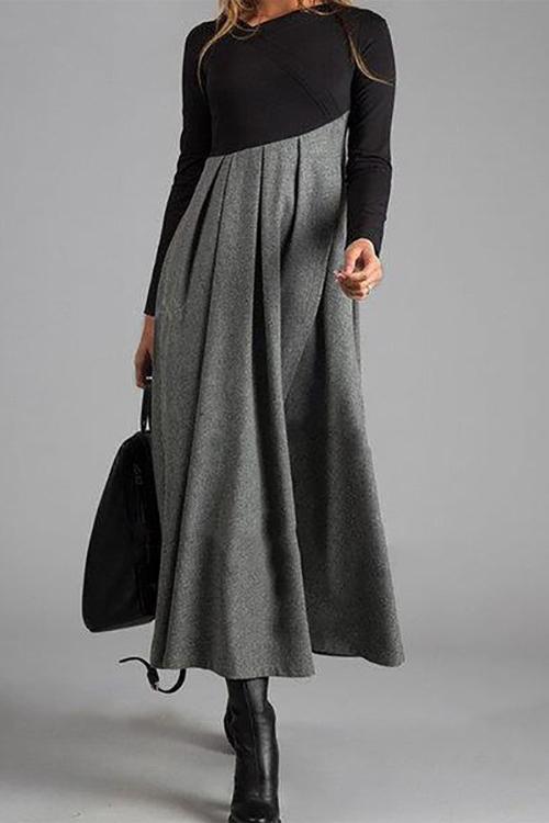 Color Block Long Sleeve Maxi Dress