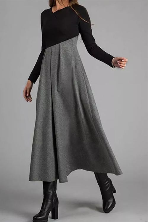 Color Block Long Sleeve Maxi Dress