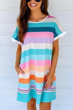 Colorful Stripe Pockets Mini Dress