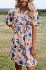 Floral Print Short Sleeve Mini Dress