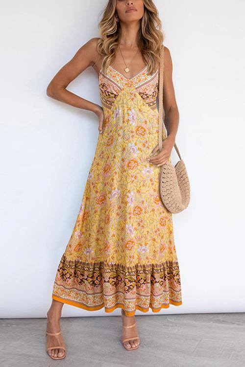 Boho Print Slip Maxi Dress