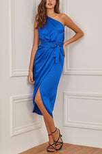 One Shoulder Slit Bleted Dress