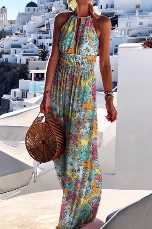 Floral Print Sleeveless Maxi Dress