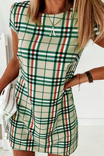Grid Short Sleeve Bodycon Mini Dress