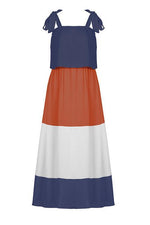 Color Block Bow Slip Maxi Dress