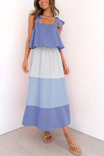 Color Block Bow Slip Maxi Dress