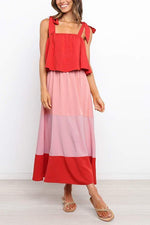 Color Block Bow Slip Maxi Dress