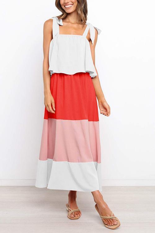 Color Block Bow Slip Maxi Dress