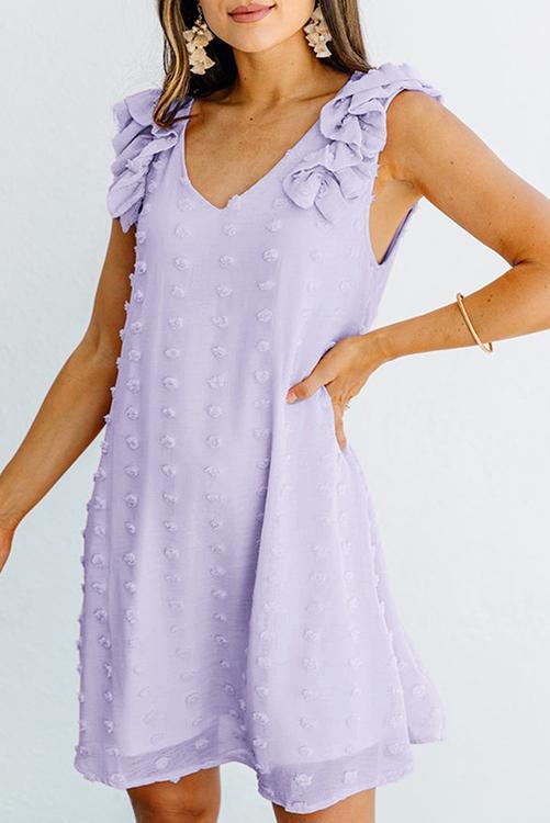 Pom Pom Ruffles Sleeveless Mini Dress