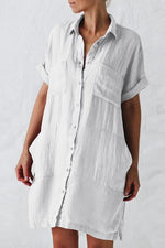 Linen Pockets Button Shirt Mini Dress