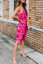 Floral Print One Shoulder Slit Dress