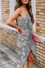 Floral Print One Shoulder Slit Dress