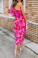 Floral Print One Shoulder Slit Dress