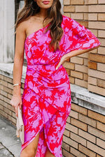 Floral Print One Shoulder Slit Dress