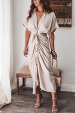 Button Knot Bat Drape Dress