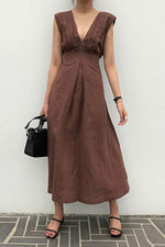 Linen V Neck Sleeveless Maxi Dress