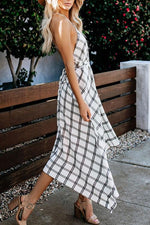 Plaid Backless Slip Maxi Dress