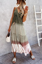 Gradient Lace Up Slip Maxi Dress