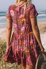 Button Floral Short Sleeve Mini Dress