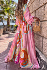 Print Drawstring Bat Maxi Dress