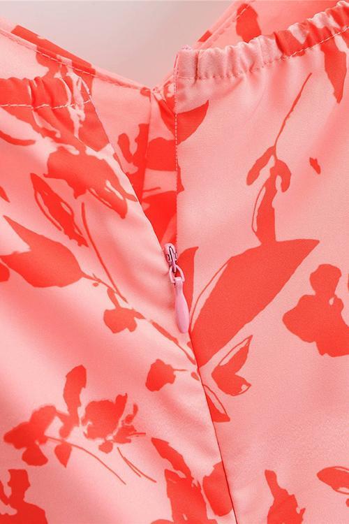 Hot Pink Floral Puff Sleeve Midi Dress