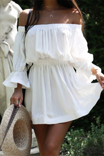 Off Shoulder Ruffles Sleeve Mini Dress