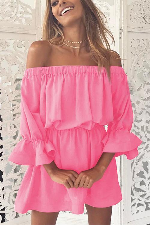 Off Shoulder Ruffles Sleeve Mini Dress