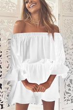 Off Shoulder Ruffles Sleeve Mini Dress