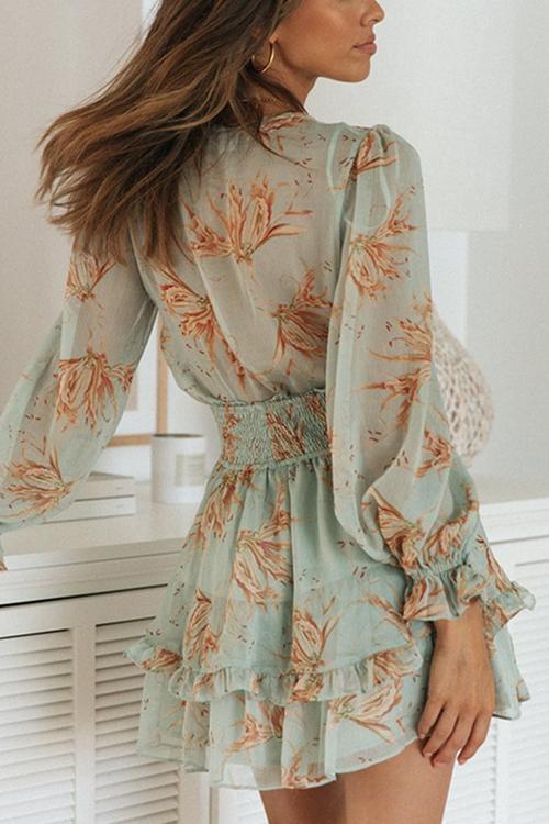 Long Sleeve Bow Tie Front Frill Dress