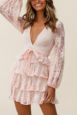 Balloon Sleeve Tiered Frill Lace Dres
