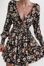 Floral Peint Button Long Sleeve Mini Dress
