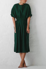 Cinched Waist O Neck Linen Dress