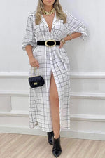 Plaid Print Button Maxi Shirt Dress